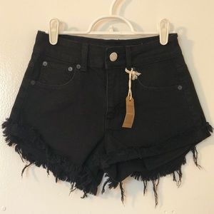 American Eagle Black Hi-Rise Festival Denim Shorts